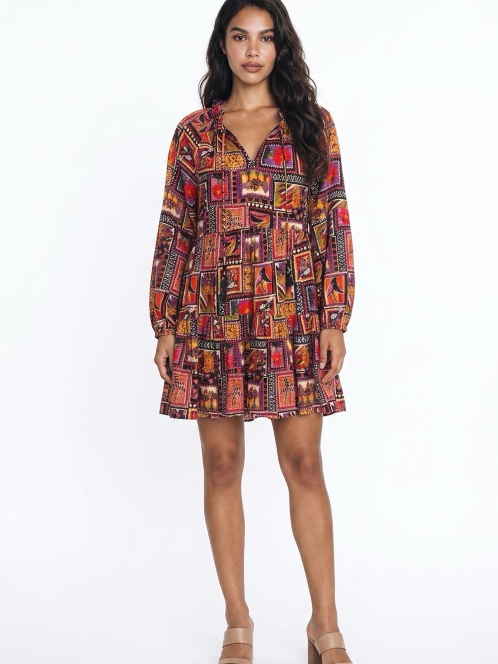BRITON COURT | NEW Multicolor Print Long Sleeve Mini Dress Women’s Size Small